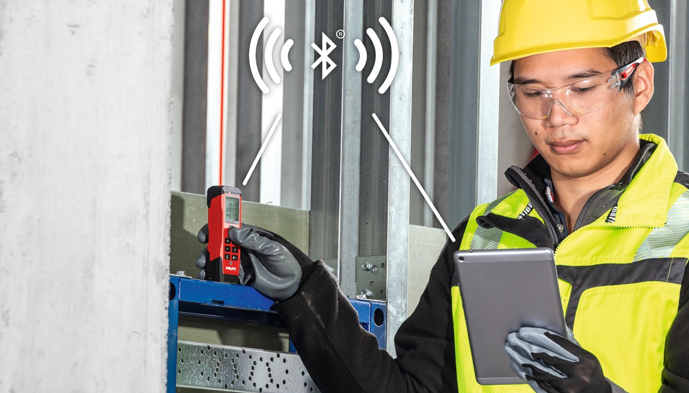 Hilti laser range meter with Bluetooth, painter’s area, volume calculation, Pythagoras and stake-out functions