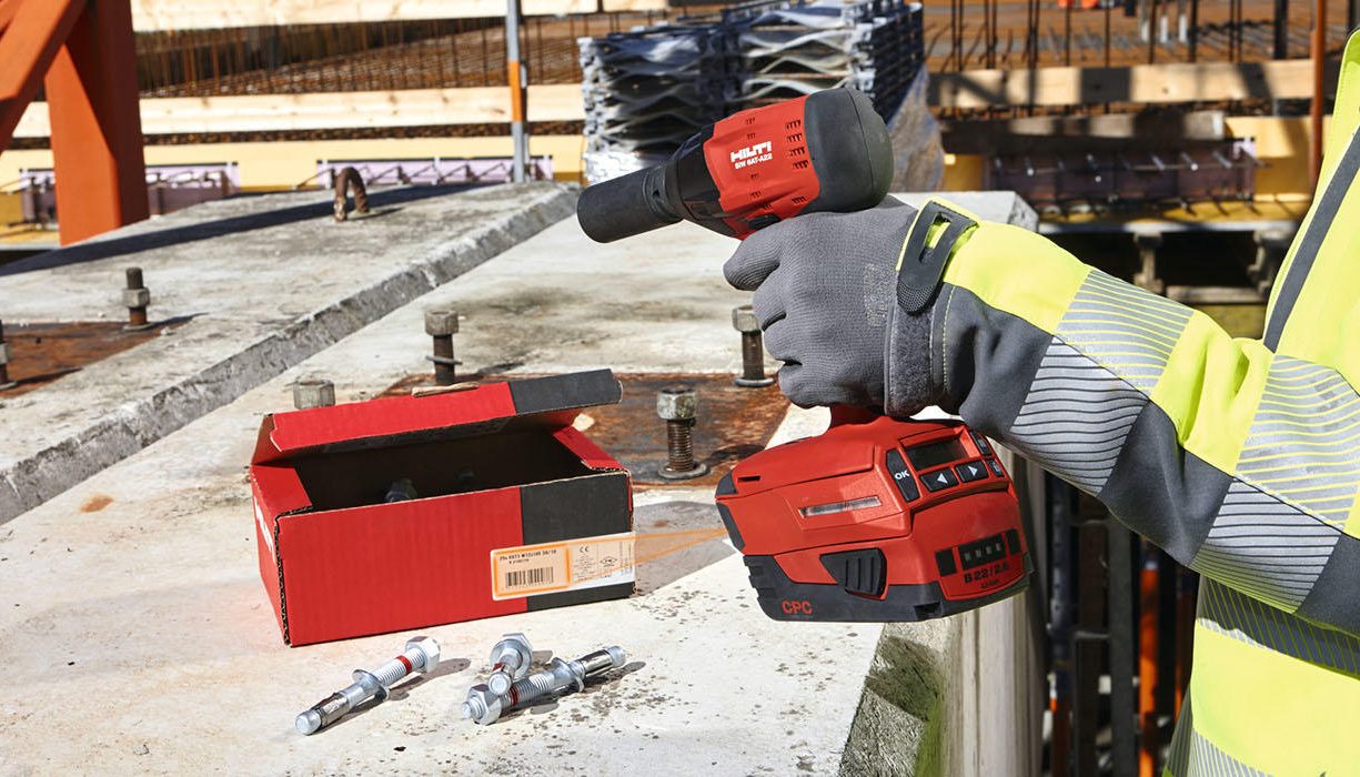 HST3 stud anchor, cordless impact wrench, adaptive torque module, compact battery, long socket