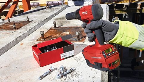 HST3 stud anchor, cordless impact wrench, adaptive torque module, compact battery, long socket