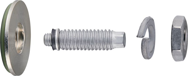 Electrical connector S-BT-EF HC HL Threaded screw-in stud (multilayer coated carbon steel – corrosion protection comparable to HDG) for electrical connections on steel in mildly corrosive environments – Recommended maximal cross section of connected cable: 120 mm² / AWG 4.0