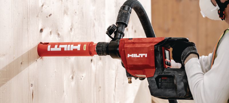 DD 150-U-22 cordless core drill Cordless diamond coring machine for handheld or rig-based coring from 52-162 mm (2 – 6-3/8) in concrete or up to 252mm (10) in masonry (Nuron battery) Applications 1