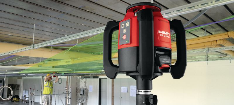 PR 3-HVSG Robust, green-beam rotating laser suitable for all interior applications such as height transfer, leveling suspended ceilings, aligning drywall and squaring Applications 1