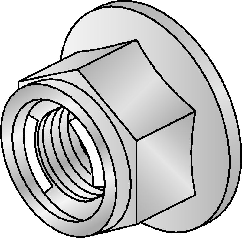 Demonstration case MD-MQS Hot-dip galvanized (HDG) prevailing torque hexagon nut with self-locking mechanism for use outdoors