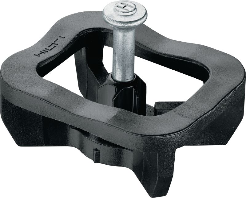 X-UCT P Cable tie mount with nail Universal cable tie holder with pre-mounted, high-performance X-P nail for fastening cable/conduit to concrete using powder-actuated tools