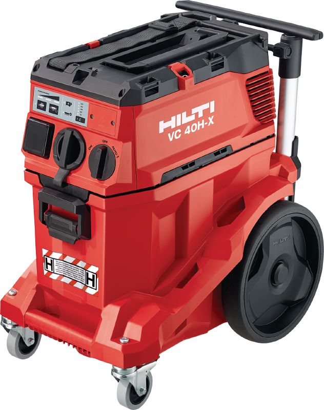 VC 40H-X H-Class dust extractor Powerful dust extractor with large container and push-bar for connection with power tools and jobsite clean ups (wet & dry), 30l tank