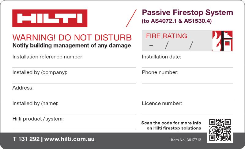 Firestop system adhesive labels 