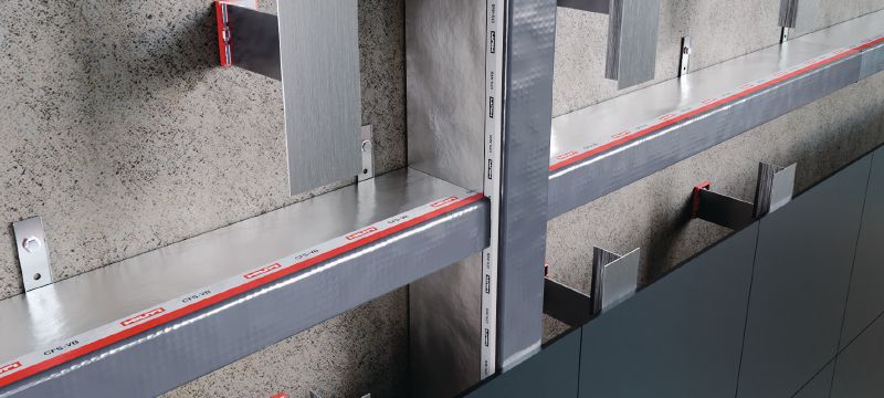 CFS-VB/NVB Cavity barrier brackets Pre-bent cavity barrier brackets for rainscreen cladding and non-ventilated façade applications, with push-to-fit system for faster installations Applications 1