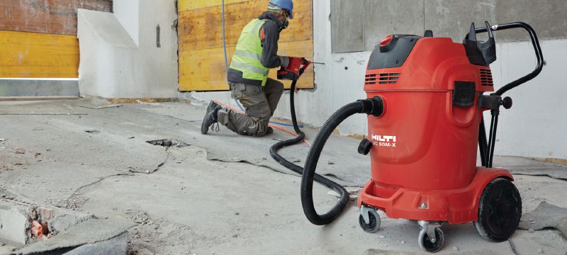 VC 60M-X M-Class dust extractor Very powerful dust extractor for connection with power tools and jobsite clean ups (wet & dry), 60l tank Applications 1